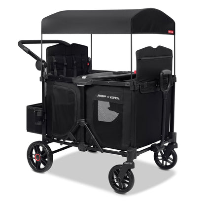 Radio Flyer Voya 2.0 XT 4-Seat Stroller Wagon, for Kids 6+ Months, Lightweight, Compact, Foldable, UV Canopy, Included Storage, Raised Folding Seats, Zippered Doors, Stroller Wagon for Kids