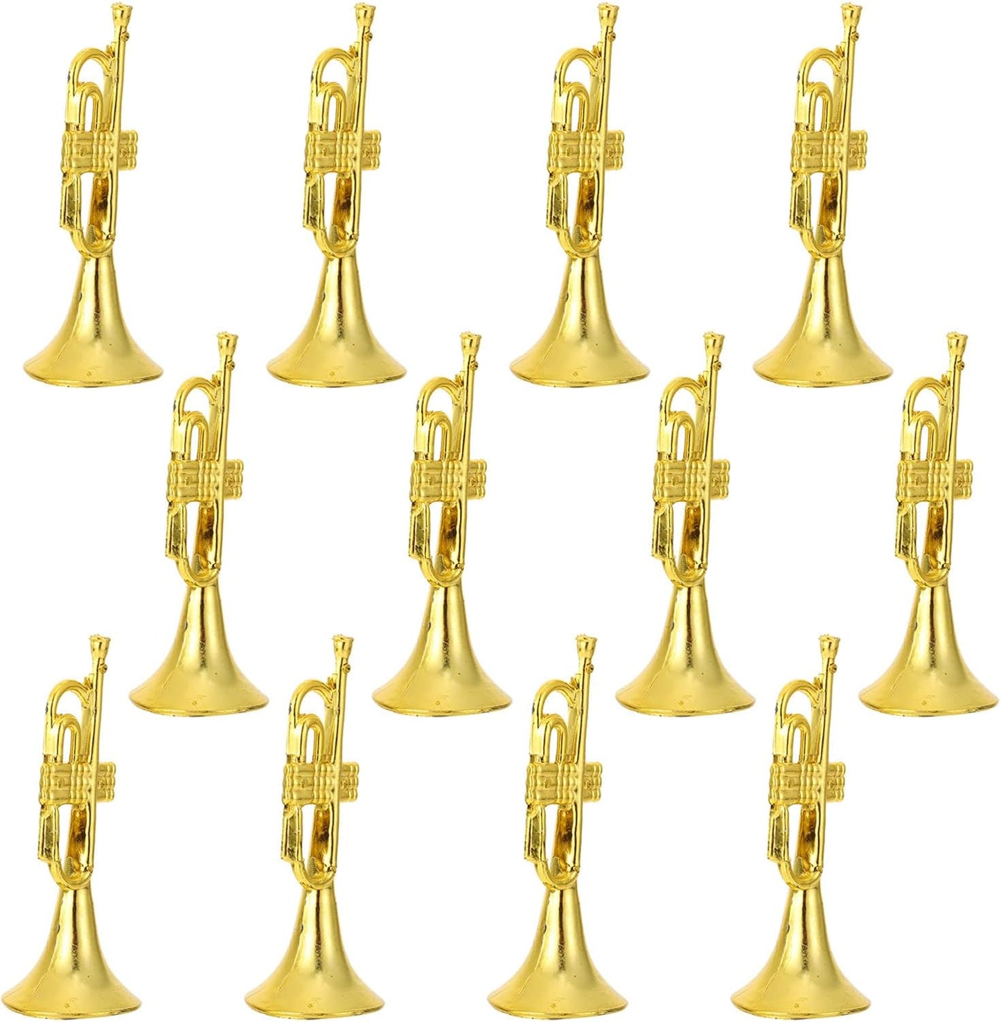 12pcs Golden Trumpet Musical Instruments Mini Plastic Trumpet Models for Christmas Tree Wreath Home Party DIY Hanging