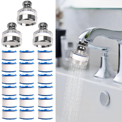 Dexspoeny 3 Pcs of Sink Water Filter and 18 Filter Elements Set, Sink Faucet Filter 360°Rotating, Bathroom Sink Filter Removes Fluoride Hard Water, Faucet Filter Faucet Extender for Home Kitchen Sink