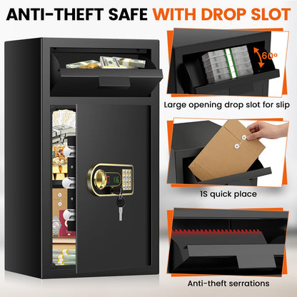 7.5 Cuft Large Commercial Drop Safe for Business, Anti-theft Depository Safe Box with Drop Slot, Digital Keypad, Spare Key and Removable Shelf, Heavy-duty Cash Drop Box Safe for Bars Office Retail