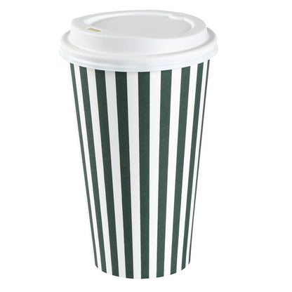 Restaurantware 16 Ounce Disposable Coffee Cups With Lids, 400 Hot Cups With Lids - Sleeves Sold Separately, Single Wall, Forest Green And White Stripe Paper Coffee Cups, For Coffee And More