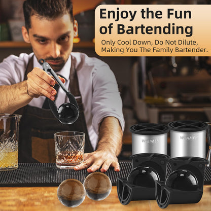 Clear Ice Cube Maker - 2.5" Ball - Stainless Steel Clear Ice Maker - Compact Design - for Whiskey, Cocktails, Bourbon - 2 PACK with Ice Tong & Ice Box