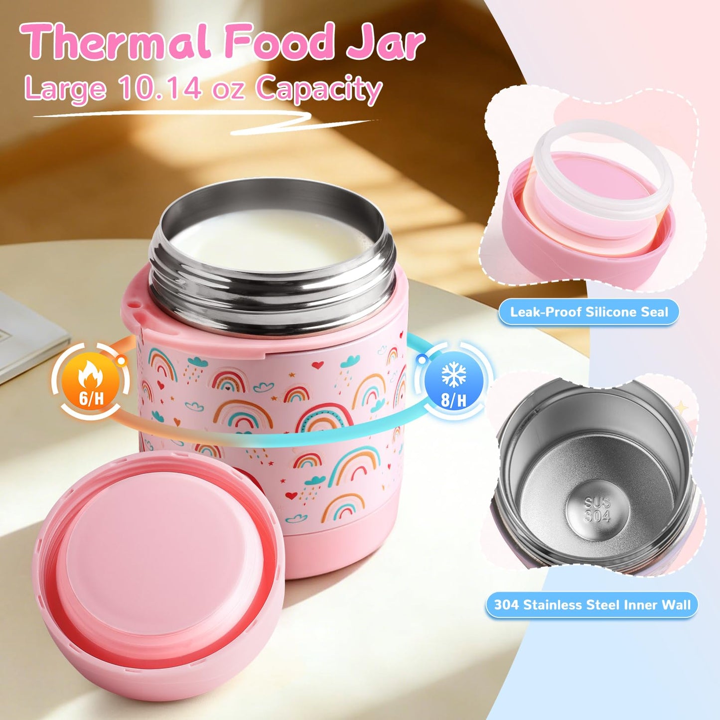 REDSHELL Bento Lunch Box for Kids Set, Leakproof Food Jar Pail with Insulated Bag, Toddler Snack Container Lunchbag for Girls Daycare, Back to School Lunchbox Kit, Includes Bottle Holder Strap, Pink