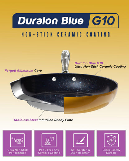 Nuwave Lux 13-Piece Premium Cookware Collection, Healthy G10 Duralon Blue Ceramic Nonstick, Ultra Durable, PFAS-Free, Lightweight & Works on All Cooktops