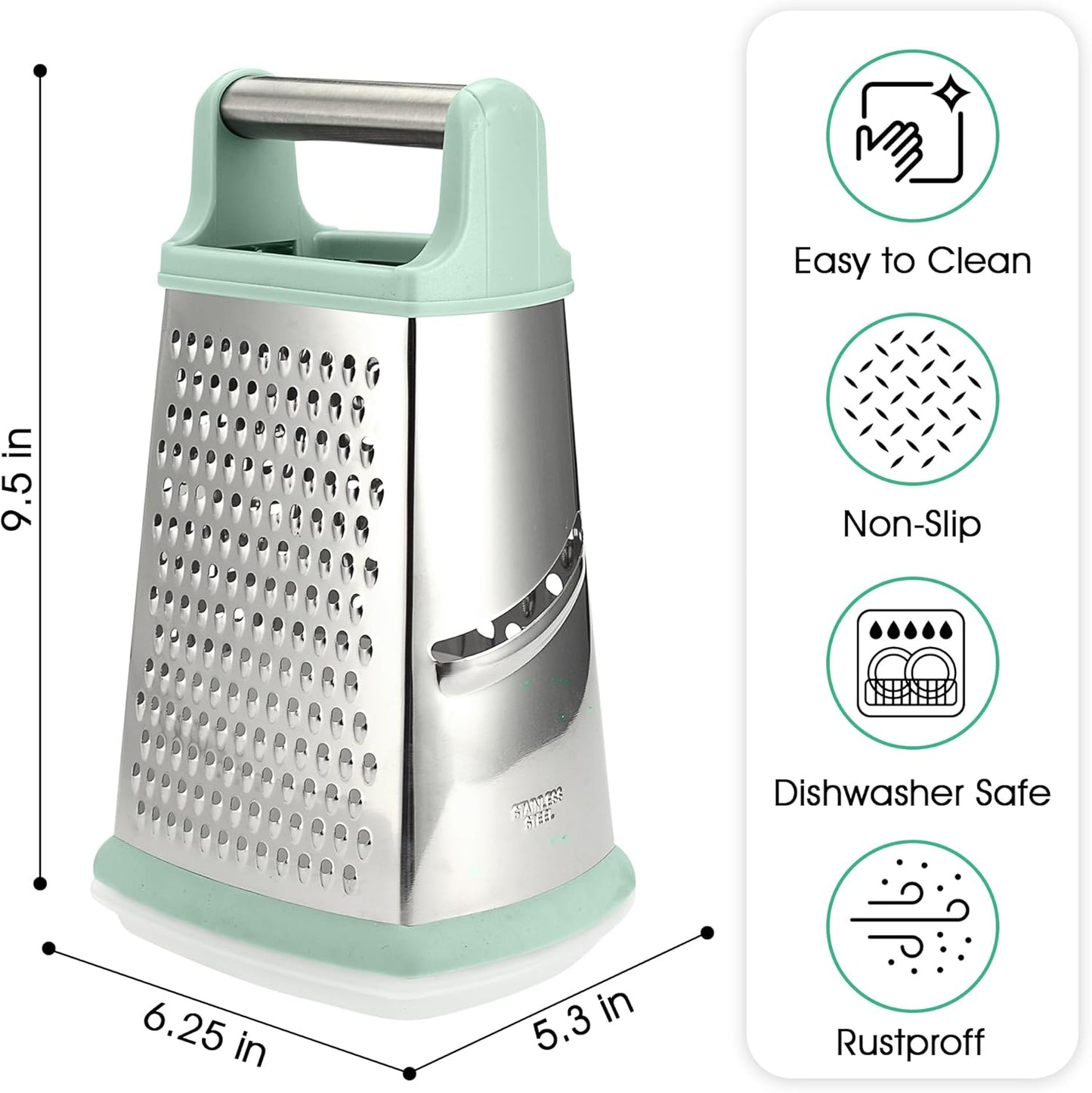 Stainless Steel Cheese Grater - Metal Box Grater for Kitchen with Comfortable Handle, Food Processor and Shredder