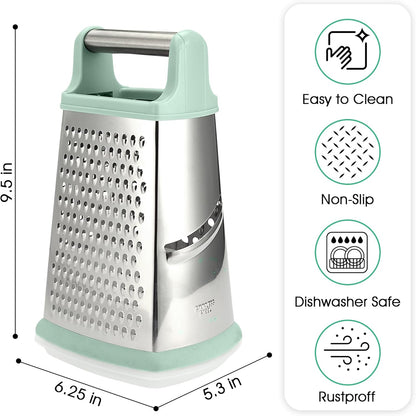 Stainless Steel Cheese Grater - Metal Box Grater for Kitchen with Comfortable Handle, Food Processor and Shredder