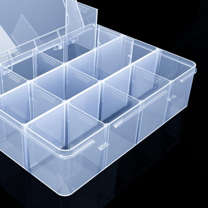 SRNYJAO Plastic Organizer Tackle Box, 12 Grids Clear Bead Organizer Compartment Box with Removable Dividers for Snackle box,Parts, Earring Tool Fishing Hook Hair Accessories,8.8" L x 6.4" W x 2" H