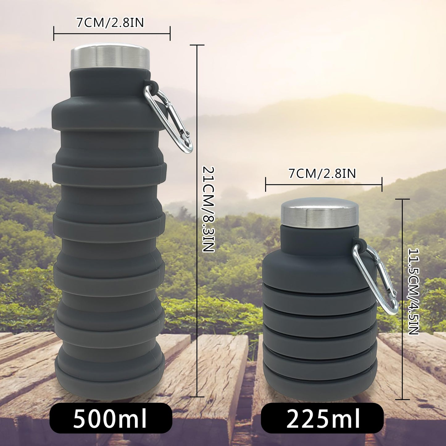 YCT Collapsible Water Bottle 17oz（500ml），Travel Portable Sport Water Bottle，Reusable Silicone Foldable Water Bottles for Gym Camping Hiking (Purple+Black)