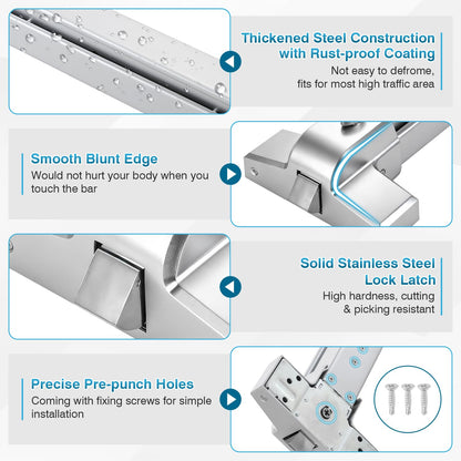 IRONWALLS 32 Inch Panic Bars for Exit Doors, Commercial Emergency Exit Push Bar Panic Exit Device with Exterior Lever Trim for 32" to 48" Wood Metal Door, Heavy Duty Steel Panic Door Hardware, Silver