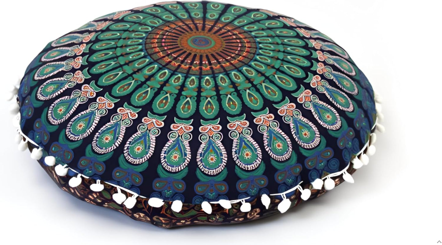 22 Inch CRAFT KALA Meditation Floor Pillows Cover Round Pillow Seating Hippie Decorative Adults Bohemian Mandala Circle