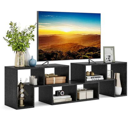 Tangkula 3 Pieces Console TV Stand, Free-Combination Entertainment Center for 50 55 60 65 Inch TV, Minimalist Modern TV Table Media Stand, DIY Open Storage Bookcase for Living Room (Black Wood Grain)