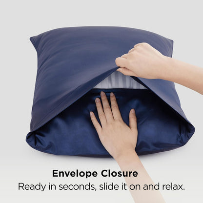 Bedsure Satin Pillowcases - Luxurious Silk-Like Queen Size Set of 2 | Navy 20x30 Inches, Envelope Closure
