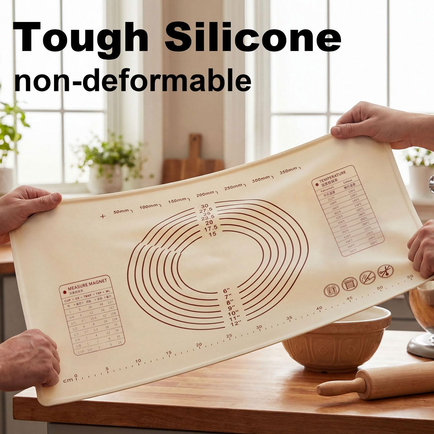 Vojriky 31"L x 24"W Silicone Baking Mat with Raised Edge – Perfect for Pastries, Bread, Cookies, Pizza, Fondant and Pasta