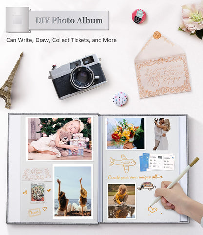 Artfeel Photo Album Self Adhesive Scrapbook Album for 3x5 4x6 5x7 8x10 Pictures,40 Pages Linen Cover with Display Window DIY Photo Book,Ideal Gifts for Family Travel Wedding Baby