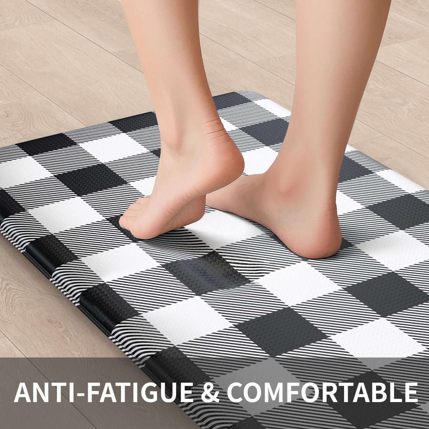 MAYHMYO 2 PCS Anti Fatigue Rugs Non Skid Waterproof Floor Mat Cushioned Black and White Farmhouse Comfort Standing Kitchen Mats for Floor, House, Sink, Office