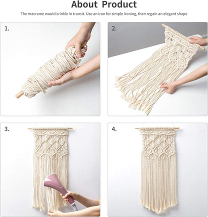 2 28" 13" Mkono Pcs Macrame Woven Wall Hanging Boho Chic Geometric Art Decor - Beautiful Bedroom Nursery Apartment Home