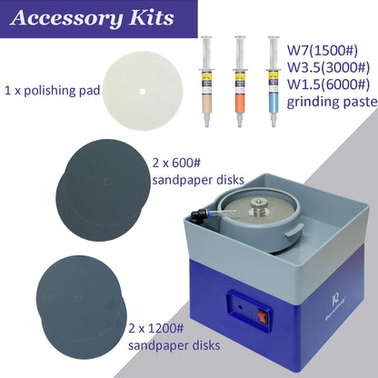 Deruilong 4” Flat Grinding Machine - Grinding Equipment - Shaping and Polishing Tools, Mineral Rock Polishing Machines, Grinding Machines, Includes Rock Mineral Polishing Machine Accessory Kit