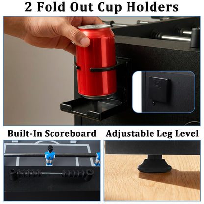 IKAYVOTO 54 Inch Full Size Regulation Foosball Table | Competition Sized Arcade Soccer Game Table for Home, Office or Game Room - Includes 4 Balls, 2 Cup Holders