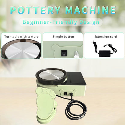 Pottery Wheel Machine with Foot Pedal, 6" Turntable Two-Way Rotation Clay Wheel，Electric Ceramic Forming Machine with Detachable Basin,DIY Clay Potter's Wheel Kit for Kids and Beginners Adults at Home