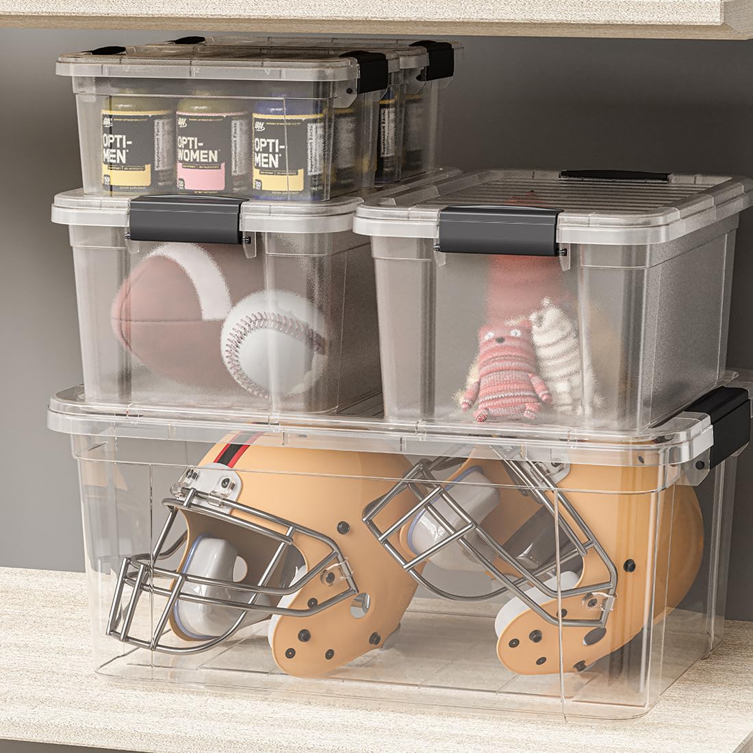 Superio Clear Storage Box with Lid, 49 Quart Plastic Container Bins for Organizing, Stackable Crates, BPA Free, Non Toxic, Odor Free, Organizers for Home, Office, School, and Dorm, 10 Pack