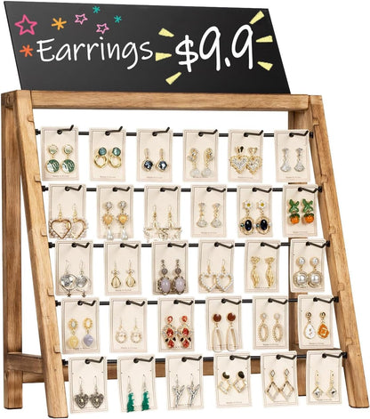Poyilooo Jewelry Display for Vendors Selling, Wood Earring Bracelet Keychain Display for Vendors with Adversitsing Board 30 Hooks, Large Capacity Jewelry Holder Display Stands Rack for Earring Card