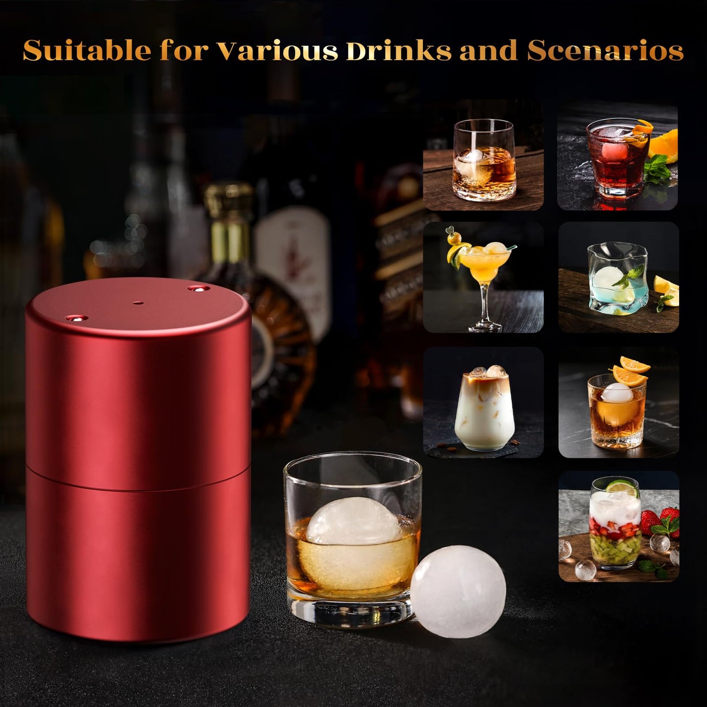Mini Deluxe 1.1'' Ice Ball Press, Aluminum Ice Ball Maker for Ice Sphere to Enhance Drink Flavor, Ice Ball Press Kit with Tong and Drip Tray, for Whiskey, Bourbon, Scot & Cocktail