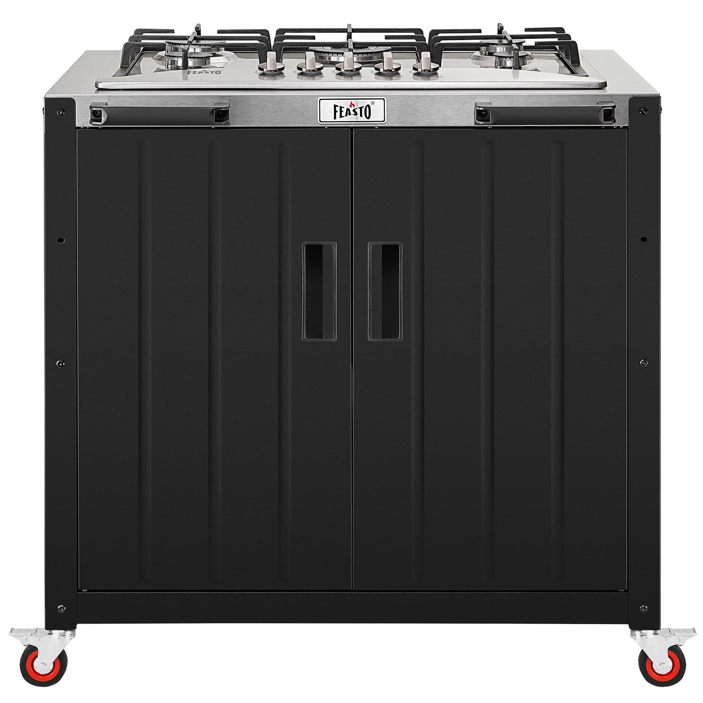 Feasto Gas Grill, Movable Outdoor Gas Stove Stainless Steel Top with Cabinet, 5 Burners with 36,200 BTUs, Outdoor Propane Grill for Outdoor Cooking, Ideal for Lawn & Garden, L35.4 x W24