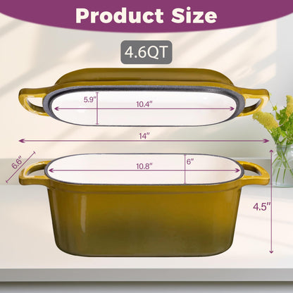 Vanderlume 4.6-Quart Oval Dutch Oven for Bread Baking, 2 in 1 Cast Iron Bread Pan with Lid, Sourdough Baking Pan for a Crispy Crust, Olive