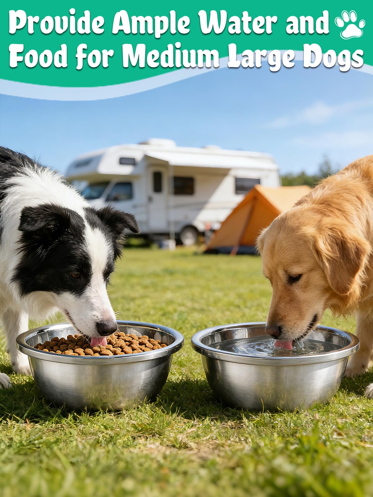 2pcs 1.3 Gallons Large Dog Water Bowl - Rustproof Stainless Steel Dog Bowls, Easy to Clean Metal Food Bowl for Medium Large Dogs Indoor Outdoor