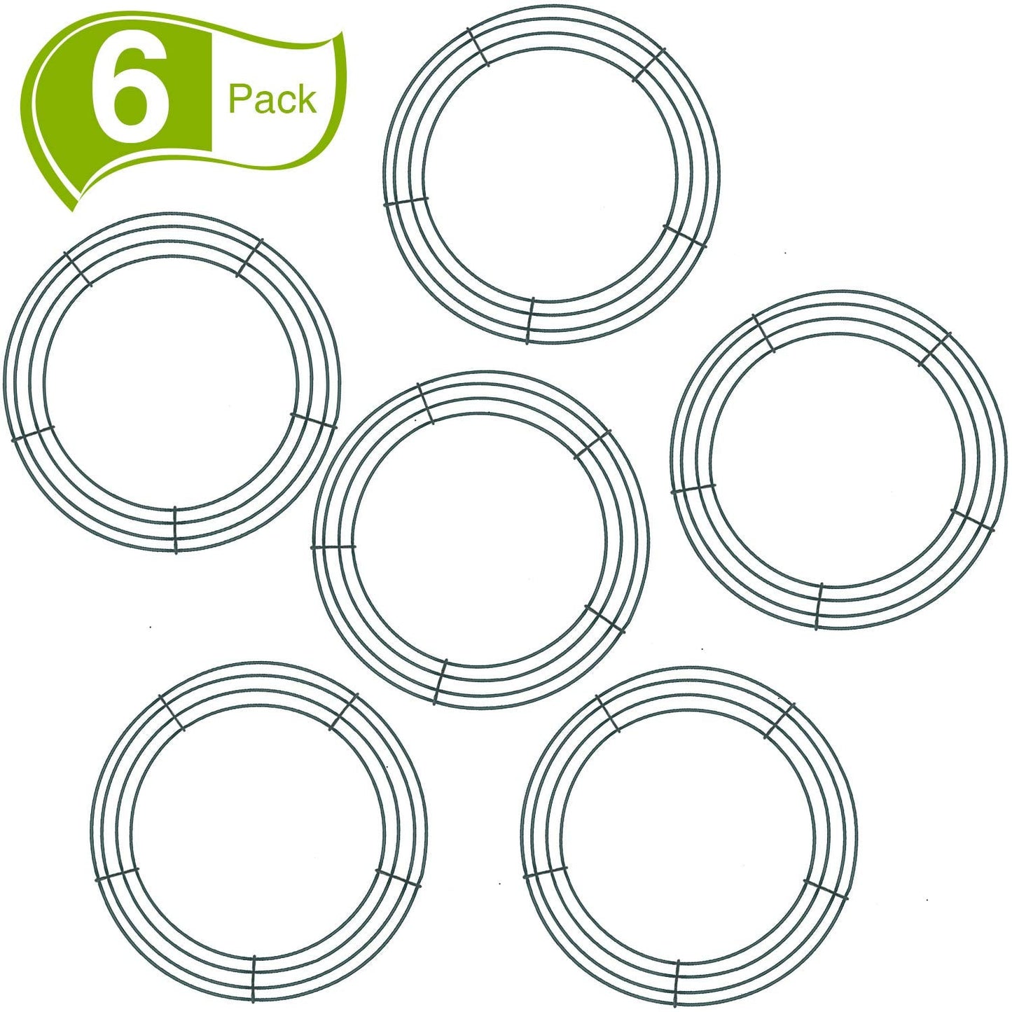 Sumind 6 Pieces 14 Inch Wire Wreath Frame Round Wreath Metal Wire Rings Dark Green Making Rings for Christmas Floral Home Party Decoration DIY Crafts