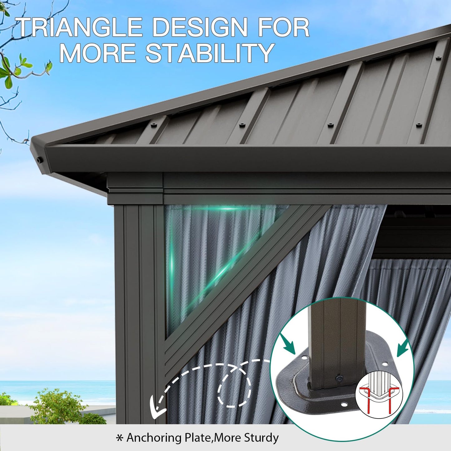 GarveeLife 10x10 ft Double Roof Hardtop Gazebo, Heavy Duty Galvanised Steel Hardtop Pavilion with Nettings and Curtains, Aluminum Gazebo for Patio, Terrace, Lawn and Deck, Grey