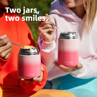 Insulated Food Jar Set, 26oz & 18oz Stainless Steel Vacuum Insulated Soup Containers for Hot Food, Leak-Proof Thermal Food Jars with Spoons, Cute Stylish Design for School, Work & Travel (Pink)