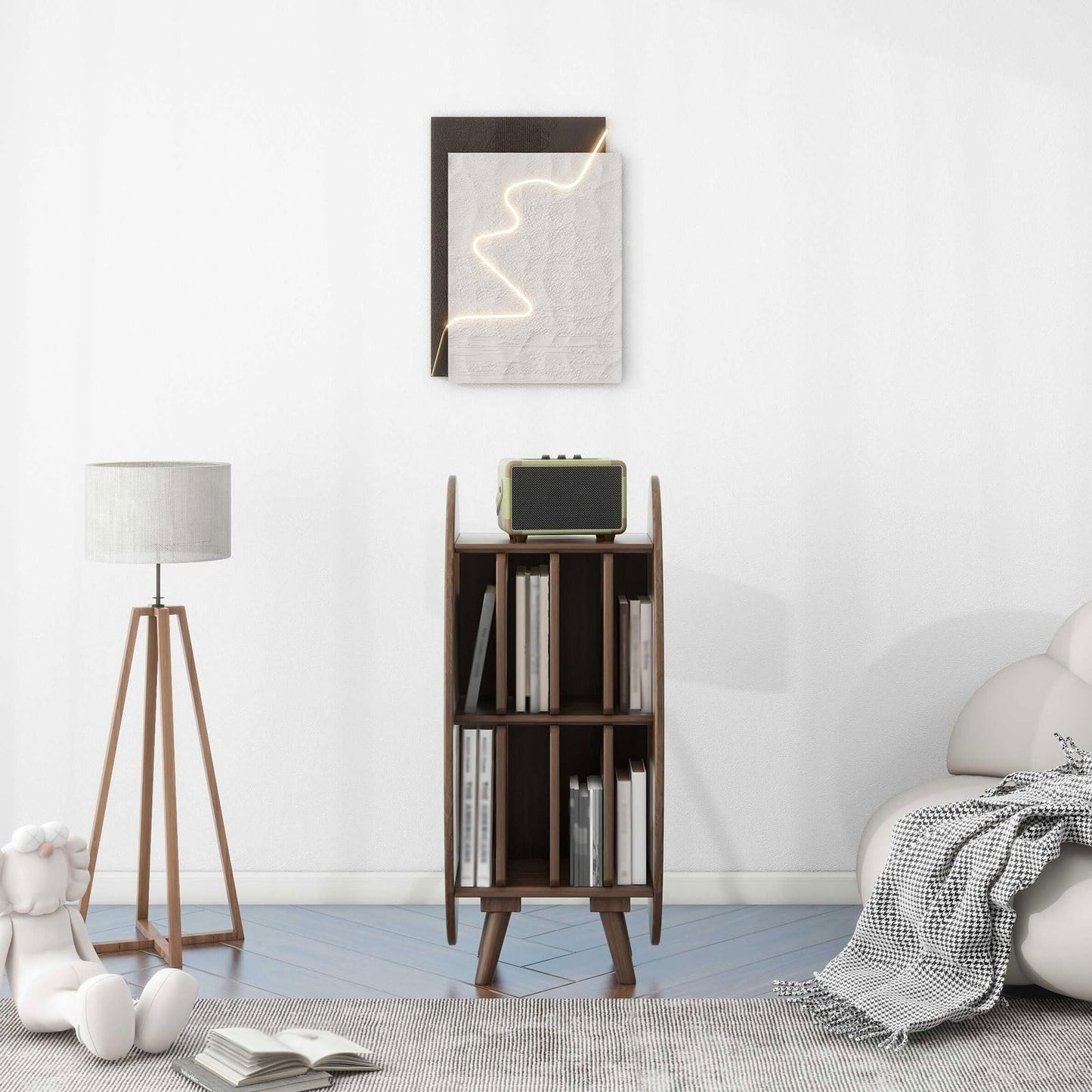 FURUIM2024M CD Record Storage Rack Modern Creativity Wooden Vinyl Record Storage Cabinet for Living Room Bedroom Lounge(Walnut Colour)