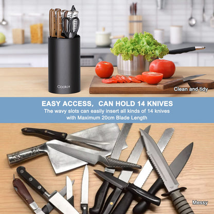 Knife Block Without Knives, Cookit Universal Round Knife Block Only, Detachable Knife Holder for Easy Cleaning, Space Saver Knife Storage Holder with Scissors Slot, Black