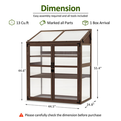 Macrout Cold Frame Greenhouse, Large Wooden Greenhouse Cabinet, Garden Cold Frame with Adjustable Shelves for Outdoor Indoor Use, 1344 (Brown)