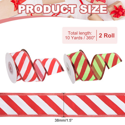 PATIKIL 20 Yards x 1.5" Striped Ribbon, Wired Gift Wrapping Ribbon Satin for Christmas Craft Birthday Wedding Festival Wreath, Red White/Red Green