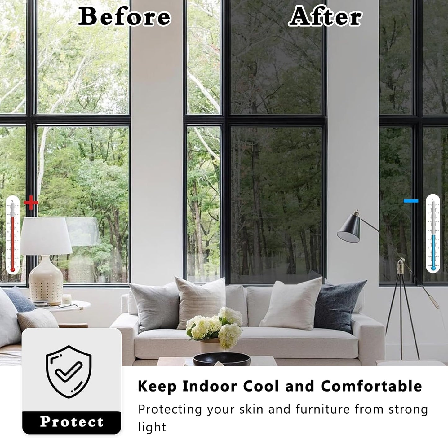 ConCus-T One Way Window Privacy Film, Black, 17.71Inch X 6.5Feet, Daytime Reflective Mirror Tint, UV Blocking