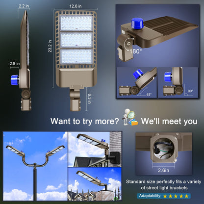 ledmo 300W LED Parking Lot Light 36000LM 5000K Adjustable Slip Fit Mount Security Lighting with Dusk-to-Dawn Photocell IP65 Waterproof LED Stadium Flood Light for Garage, Yard, Street 2 Pack