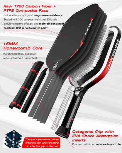 Warping Point Phoenix Gen 3.5 Pickleball Paddle, UPA-A Approved, Raw T700 Carbon Fiber, 16MM PowerDrive System for Power & Precise Control, Endura Surface for Ultimate Spin