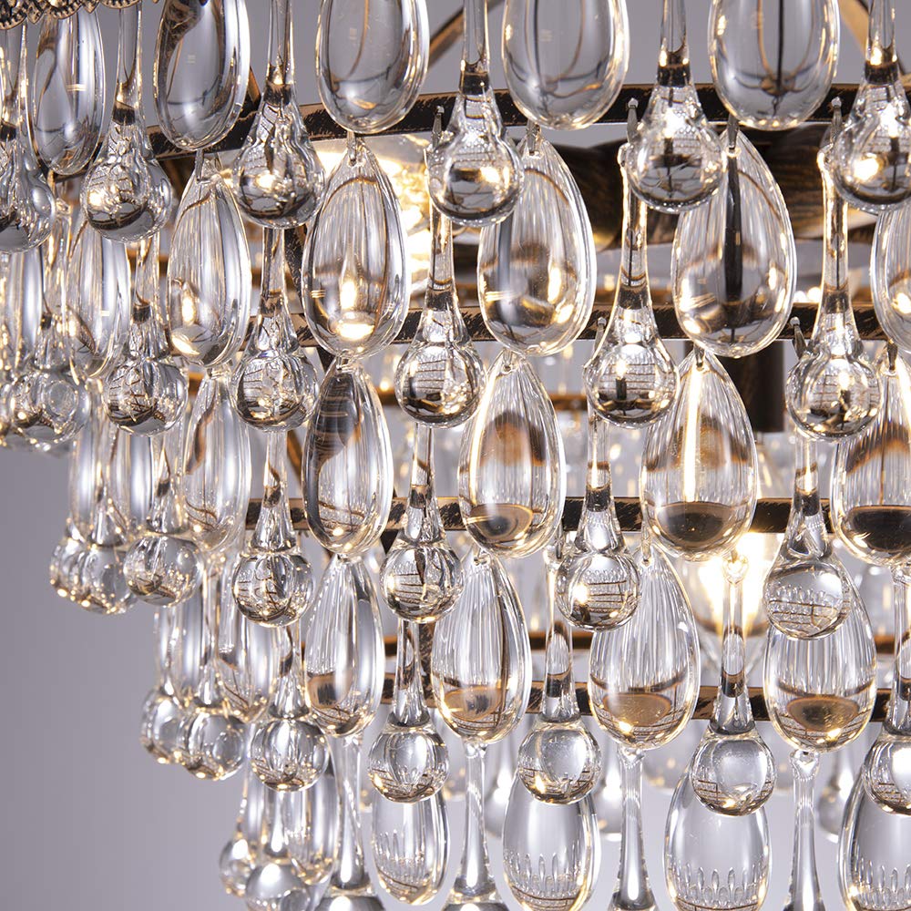 Wellmet Crystal Chandelier, 6-Light 5 Tiers Farmhouse Bronze Ceiling Lighting Fixture, Modern Foyer Dining Room Chandeliers for Bedroom, Hallway, Bar, Kitchen, W20-inch