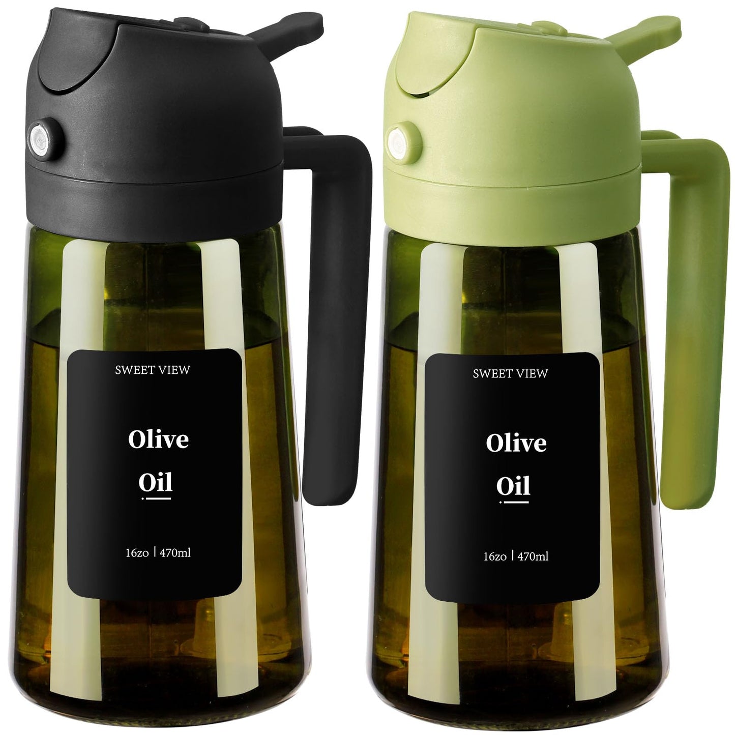 Olive Oil Dispenser and Oil Sprayer – 16oz/470ml Glass Light-Proof Oil Pourer for Kitchen, Air Fryer, Cooking, Salad, and BBQ