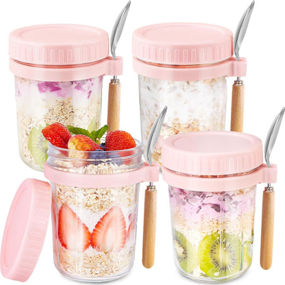 16oz 4 Pack HomArtist Glass Overnight Oats Containers with Lids and Spoon, Wide Mouth Mason Jars for Overnight Oats
