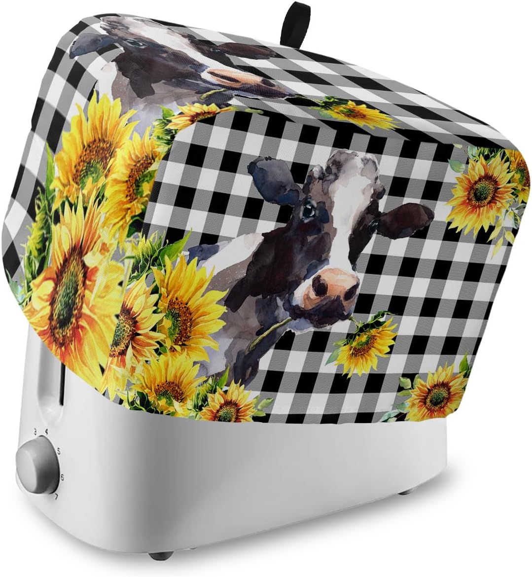 Toaster Cover 2 Slice, Yellow Sunflower Cow, Dust-Proof Cover with Pockets for Kitchen Small Appliance
