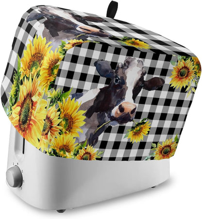 Toaster Cover 2 Slice, Yellow Sunflower Cow, Dust-Proof Cover with Pockets for Kitchen Small Appliance