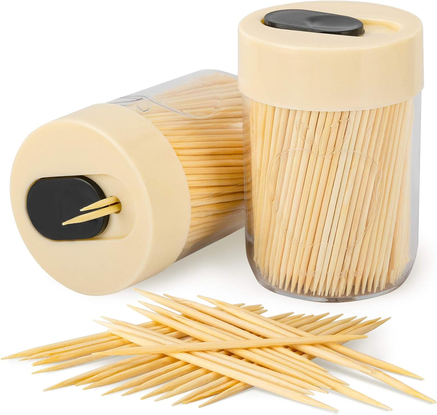 Urbanstrive Sturdy Safe Toothpick Holder - 800 Natural Wood Toothpicks for Teeth Cleaning, Unique Home Design, 2 Pack