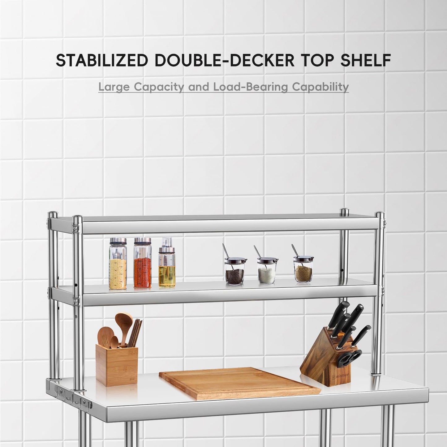 EliteEdge Commercial Stainless Steel Prep Table with Adjustable Shelves and Side Hooks, 36" X 24" Heavy Duty Workstation for Restaurant, Kitchen, or Workshop
