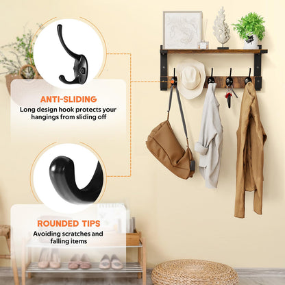 Oraich Wall Hooks with Shelf, Coat Rack Wall Mount for Coat Backpack Key Clothes Hanger, Wall Floating Shelf Hanging in Entryway, Living Room, Bathroom, Bedroom, Kitchen