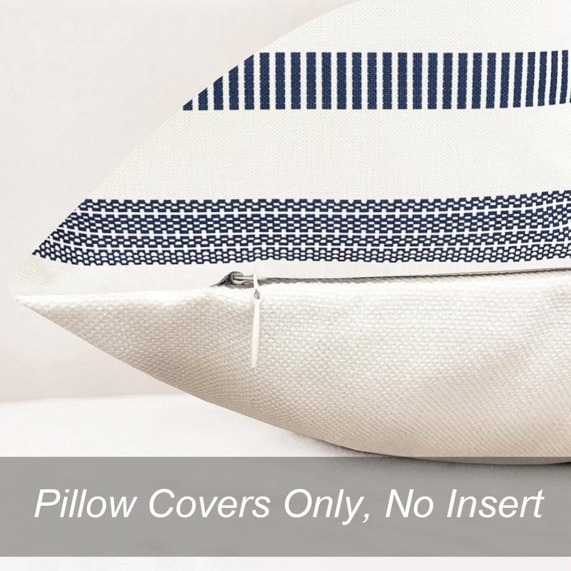 RYSMIYOU Decorative Throw Pillow Covers Set of 2 Blue Boho Striped Pillow Covers 18x18 Inch Throw Pillow Cover Linen Pillowcase Farmhouse Outdoor Pillow Covers for Couch Sofa Bed Living Room