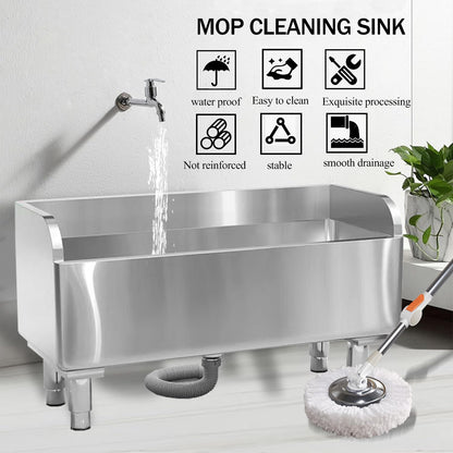 Stainless Steel Mop Service Basin，Floor Mount Mop Sink，Mop Cleaning Sink，Vertical industrial sewage tank for balconies, laundry rooms, industries, etc（39.37”×16.1”×21.6”)