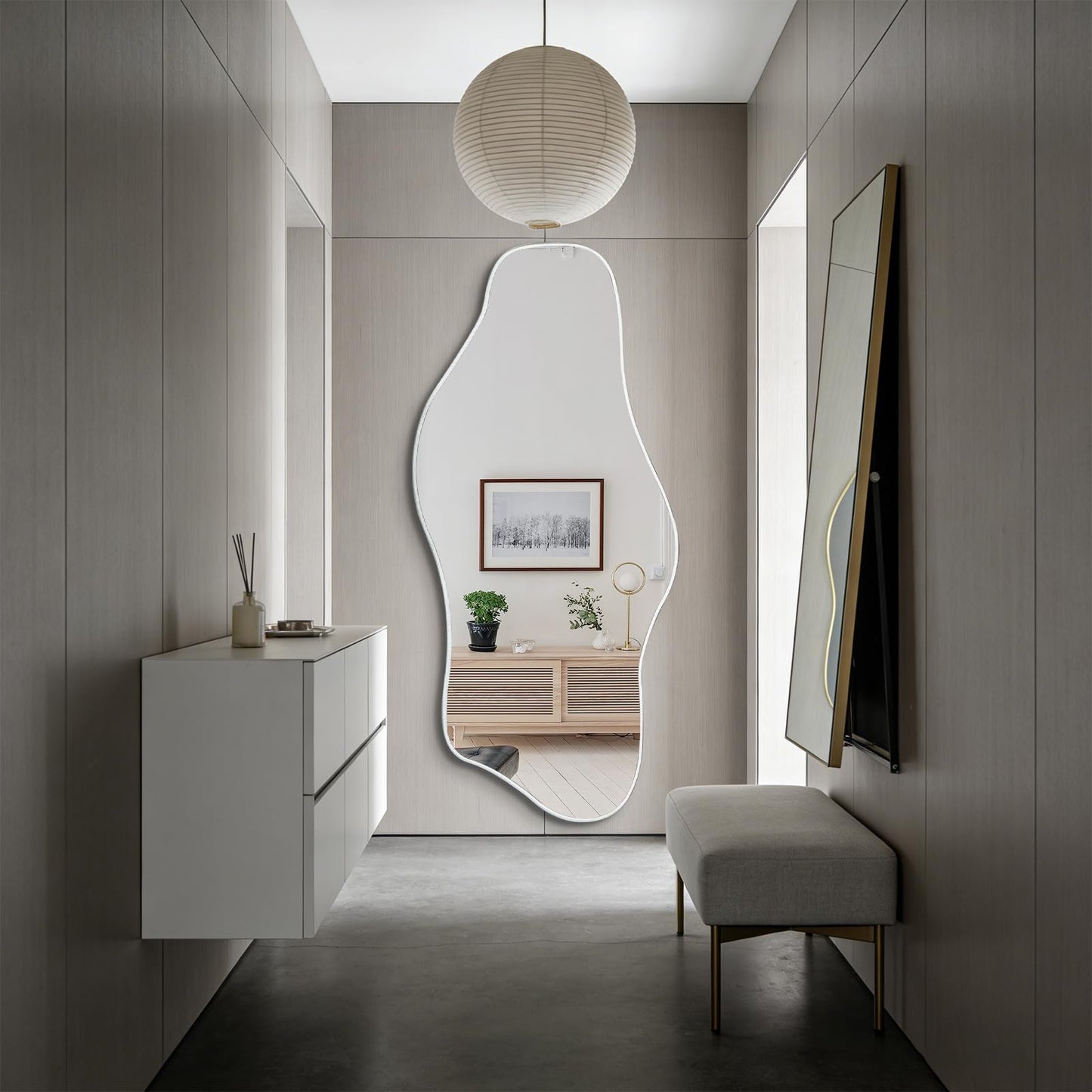 DAOYIJIAJU Large Irregular Mirror, 67"x31" Silver Asymmetrical Frameless Mirror Full Length, Organic Tempered Glass Mirrors for Living Room Bedroom Hallway Entryway, Horizontal or Vertical Hanging